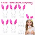BUĞZ Şeker Pembesi Tavşan Sahne Seti 6'lı Set Taç Papyon Kuyruk