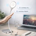 BUĞZ Sesli Komutla Çalışan Akıllı USB LED Lamba Esnek Başlıklı Taşınabilir Masa ve Okuma Işığı