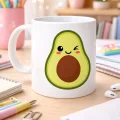 BUĞZ Sevimli Avokado Tasarımlı Porselen Kupa MODEL 120 – Göz Kırpan Avokado Figürlü Kahve & Çay Kupası