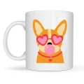 BUĞZ Sevimli Corgi Desenli Porselen Kupa Model 44 – Kalpli Gözlüklü Köpek Tasarımlı, Eğlenceli & Hediye Fikri