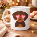 BUĞZ Sevimli Dachshund (Sosis Köpek) Desenli Porselen Kupa Model 47 – Kalpli Gözlüklü Köpek Figürlü, Hediye Kupası