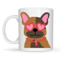 BUĞZ Sevimli French Bulldog Desenli Porselen Kupa Model 48 – Kalpli Gözlüklü Köpek Tasarımı, Hediye Kupa, Kahve & Çay Kupası