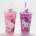 BUĞZ Sevimli Hello Kitty Işıklı Pipetli Boncuklu Suluk & Bardak 400 Ml  Alk4706