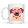 BUĞZ Sevimli Kalpli Gözlüklü Köpek Desenli Porselen Kupa Model 46 – Aşk Dolu Tasarım Hediyelik Kahve Kupası
