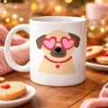BUĞZ Sevimli Kalpli Gözlüklü Köpek Desenli Porselen Kupa Model 46 – Aşk Dolu Tasarım Hediyelik Kahve Kupası