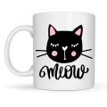 BUĞZ Sevimli Kedi Desenli Porselen Kupa MODEL 63 – “Meow” Yazılı Kahve & Çay Keyfi İçin Tatlı Tasarım