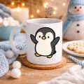 BUĞZ Sevimli Penguen Tasarımlı Porselen Kupa MODEL 106 – Kış Temalı Tatlı Kahve Kupası , Hediye Fikri