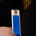 BUĞZ Şık Görünümlü Usb Şarjlı Rezistanslı İnce Slim Metal Çakmak (mavi)