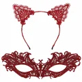  Şık Kırmızı Dantel Maske ve Taç Seti 5 No – Maskeli Balo & Özel Etkinlikler