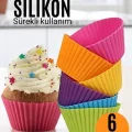 BUĞZ Silikon Muffin Kalıbı - Sürekli Kullanım Muffin Kek Kalıbı 6 ADET