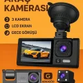  Siyah 1080p Araç içi 3 Kameralı Lcd Ekranlı Gece Görüşlü , G-sensör , Geri Görüş Kamera