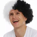 BUĞZ Siyah Beyaz Kıvırcık Afro Bonus Peruk Taraftar Bonus Saç