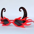  Siyah Boynuzlu Kırmızı Renk Alevli Parti Gözlüğü 21x10 cm