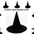 BUĞZ Siyah Cadı Şapkası Keçe Yetişkin Boy 6 Adet