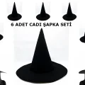 BUĞZ Siyah Cadı Şapkası Keçe Yetişkin Boy 6 Adet