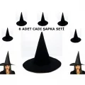  Siyah Cadı Şapkası Keçe Yetişkin Boy 6 Adet