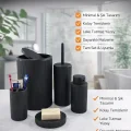 BUĞZ Siyah Çizgili 5 Parça Banyo Seti Çöp Kovası Tuvalet Fırçası Sabunluk Diş Fırçalık