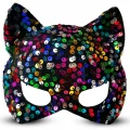 BUĞZ Siyah Kadife Kumaş Üzerine Rengarenk Payetli Pullu Parti Maskesi 16x14 Cm