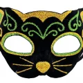 BUĞZ Siyah Kadife Sarı Yeşil Simli Kedi Maskesi