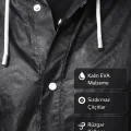 BUĞZ Siyah Kapüşonlu Çıtçıtlı Eva Yağmurluk Rüzgar ve Suya Dayanıklı Unisex Standart Boy