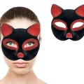 BUĞZ Siyah Kırmızı Simli Süet Kedi Maskesi