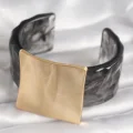 BUĞZ Siyah Mermer Desen Akrilik Plastik Gold Kare Plaka Model Vintage Kadın Bilezik - Lisinya