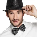 BUĞZ Siyah Payetli Şapka Ve Papyon Seti – Parıltılı Yetişkin Kostüm Seti