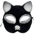 BUĞZ Siyah Renk Gümüş Simli Süet Kaplama Kedi Maskesi 18x14 Cm