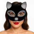  Siyah Renk Gümüş Simli Süet Kaplama Kedi Maskesi 18x14 cm