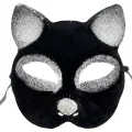 BUĞZ Siyah Renk Gümüş Simli Süet Kaplama Kedi Maskesi 18x14 cm