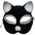  Siyah Renk Gümüş Simli Süet Kaplama Kedi Maskesi 18x14 cm