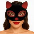 BUĞZ Siyah Renk Kırmızı Simli Süet Kaplama Kedi Maskesi 18x14 cm