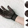 BUĞZ Siyah Renk Likralı File Eldiven Parmaklı Örgü Eldiven Yetişkin Boy - Lisinya