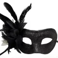 BUĞZ Siyah Renk Metalize Sim Görünümlü Parlak Tüylü Parti Maskesi 22x19 Cm
