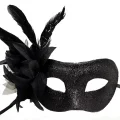  Siyah Renk Metalize Sim Görünümlü Parlak Tüylü Parti Maskesi 22x19 cm