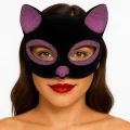 BUĞZ Siyah Renk Pembe Simli Süet Kaplama Kedi Maskesi 18x14 cm
