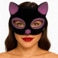  Siyah Renk Pembe Simli Süet Kaplama Kedi Maskesi 18x14 cm