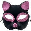 BUĞZ Siyah Renk Pembe Simli Süet Kaplama Kedi Maskesi 18x14 Cm