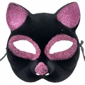 BUĞZ Siyah Renk Pembe Simli Süet Kaplama Kedi Maskesi 18x14 cm