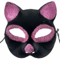  Siyah Renk Pembe Simli Süet Kaplama Kedi Maskesi 18x14 cm