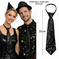 BUĞZ Siyah Renk Pul Payetli Işıltılı Parti Kravatı 33 cm