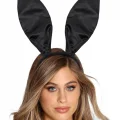 BUĞZ Siyah Renk Saten Kaplama Şekil Verilebilir Tavşan Kulak Taç 35x11 Cm