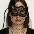  Siyah Renk Siyah Puantiyeli Duvaklı İncili Parti Maskesi