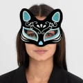 BUĞZ Siyah Renk Süet Kaplama Üzeri Gümüş Mavi Simli Kedi Maskesi 17x14 cm