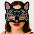 BUĞZ Siyah Renk Süet Kaplama Üzeri Mavi Kırmızı Simli Kedi Maskesi 17x14 cm