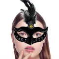 BUĞZ Siyah Renk Tüylü Siyah Süet Kaplama Parti Balo Maskesi 20x16 Cm