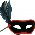 BUĞZ Siyah Renk Yandan Tüylü Siyah Süet Kaplama Parti Balo Maskesi 21x20 cm