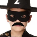 BUĞZ Siyah Renk Zorro Şapkası Zorro Maskesi ve Zorro Bıyık Çocuk Boy