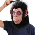  Siyah Saçlı Kafaya Tam Geçmeli Lateks Şempanze Maskesi - Lateks Maymun Orangutan Goril Maske Et Maske