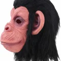 BUĞZ Siyah Saçlı Kafaya Tam Geçmeli Lateks Şempanze Maskesi - Lateks Maymun Orangutan Goril Maske Et Maske